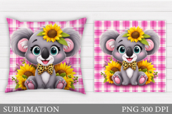Cute Koala Pillow Design. Koala Flowers Pillow Sublimation Product Image 1