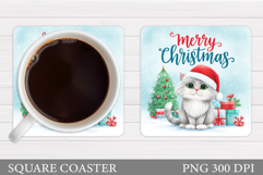 Christmas Cat Coaster Design. Christmas Coaster Sublimation Product Image 1