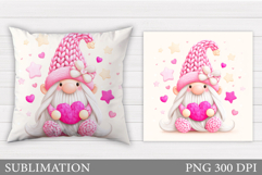 Valentines Gnome Pillow Design. Valentine Pillow Sublimation Product Image 1