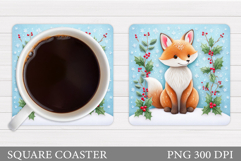 Christmas Fox Coaster. Christmas Coaster Sublimation Product Image 1