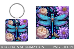 Dragonfly Keychain Design. Dragonfly Flowers Sublimation Product Image 1