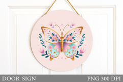 Butterfly Door Sign Sublimation. Flowers Door Sign Design Product Image 1