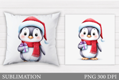 Christmas Penguin Pillow. Christmas Pillow Sublimation Product Image 1