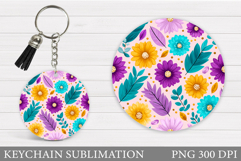Floral Keychain Design. Flowers Keychain Sublimation Product Image 1