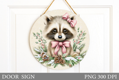 Christmas Raccoon Door Sign. Christmas Door Sign Sublimation Product Image 1