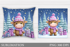 Christmas Cow Pillow Design. Christmas Pillow Sublimation Product Image 1