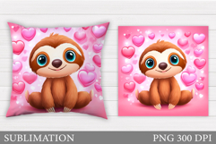 Valentines Sloth Pillow Design. Valentine Pillow Sublimation Product Image 1