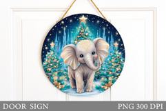 Christmas Elephant Door Sign. Christmas Door Sign Design Product Image 1