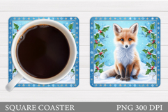 Christmas Fox Coaster. Christmas Coaster Sublimation Product Image 1