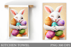 Easter Bunny Kitchen Towel. Bunny Kitchen Towel Sublimation Product Image 1