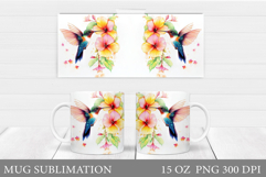 Hummingbird Mug Sublimation. Flowers Mug Design Product Image 1