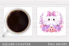 Cute Ghost Coaster Design. Cute Halloween Sublimation Product Image 1