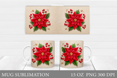 Poinsettia Mug Sublimation. Christmas Mug Design Product Image 1