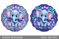 Cute Elephant Wind Spinner. Elephant Flowers Spinner Design Product Image 1