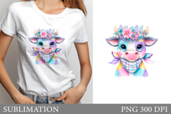 Cute Cow Sublimation. Cute Cow T-Shirt Design Product Image 1