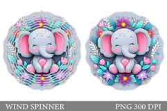 Cute Elephant Wind Spinner. Elephant Flowers Spinner Design Product Image 1