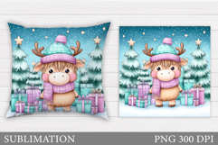 Christmas Cow Pillow Design. Christmas Pillow Sublimation Product Image 1