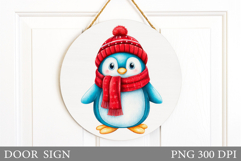 Christmas Penguin Door Sign. Christmas Door Sign Design Product Image 1