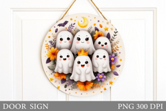 Cute Ghost Door Sign Design. Halloween Door Sign Sublimation Product Image 1