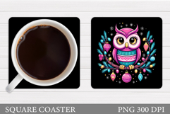 Christmas Owl Coaster Design. Christmas Coaster Sublimation Product Image 1