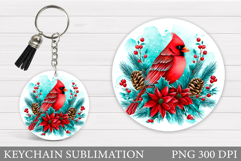 Cardinal Keychain Sublimation. Winter Bird Round Keychain Product Image 1
