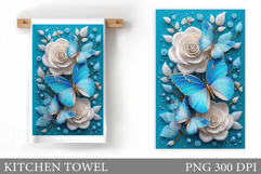 Butterfly Kitchen Towel. Flowers Kitchen Towel Sublimation Product Image 1