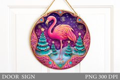 Christmas Flamingo Door Sign. Christmas Door Sign Design Product Image 1