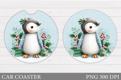 Cute Penguin Car Coaster. Christmas Car Coaster Sublimation Product Image 1