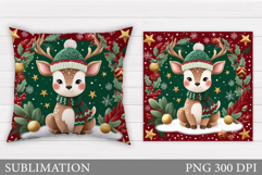 Christmas Deer Pillow Design. Christmas Pillow Sublimation Product Image 1