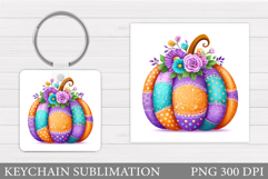 Patchwork Pumpkin Keychain. Pumpkin Keychain Design Product Image 1