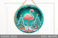 Christmas Flamingo Door Sign. Christmas Door Sign Design Product Image 1