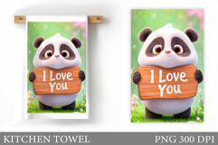 Valentines Panda Kitchen Towel. Valentines Kitchen Towel Product Image 1
