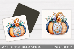 Patchwork Pumpkin Magnet Design. Fall Magnet Sublimation Product Image 1
