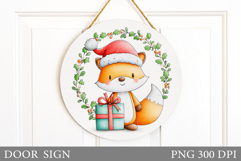 Christmas Fox Door Sign. Christmas Door Sign Sublimation Product Image 1