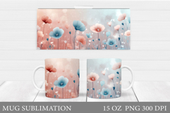 Flowers Mug Sublimation. Floral Mug Wrap Design Product Image 1