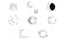 Celestial Moon Phases PNG Bundle, Boho Lunar Cycle Line Art Product Image 1