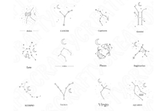 Minimalist Zodiac Constellation Png Bundle, Astrology Line Product Image 1