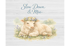 Slow Down and Moo Png, Cute Cow Png, Cottagecore Cow Clipart Product Image 2