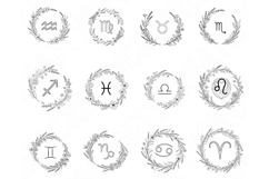 Zodiac Glyph Floral Frame Bundle Astrology Png Set Celestial Product Image 1