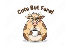 Cute But Feral Cow Png, Funny Coffee Cow Clipart, Moody Farm Product Image 2