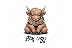 Stay Cozy Highland Cow Png, Cute Highland Cow Sublimation Product Image 6