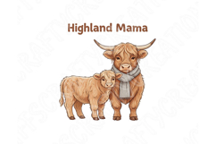 Highland Mama Png, Highland Cow Mom Png, Cute Cow and Calf Product Image 8