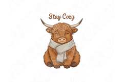 Stay Cozy Highland Cow Png, Cute Highland Cow Sublimation Product Image 7