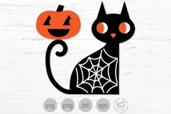 Halloween Black Cat Svg, Spooky Cat Svg, Cat and Pumpkin Product Image 1