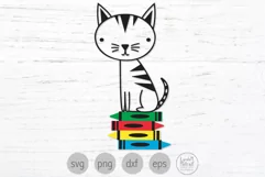Cat with Crayons Svg, Preschool Png, School Svg Cut File Product Image 1
