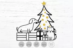 Christmas Dog and Cat svg, Holiday Pets and Presents Png Product Image 1