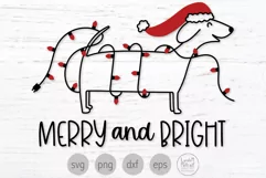 Merry and Bright Dog Svg, Christmas Holiday Dachshund Svg Product Image 1