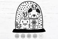 Christmas Snow Globe Pets Svg, Holiday Dog and Cat Png Product Image 1