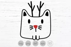 Reindeer Cat Svg, Red Nose Christmas Cat, Winter Kitty Png Product Image 1