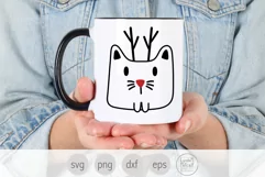 Reindeer Cat Svg, Red Nose Christmas Cat, Winter Kitty Png Product Image 2